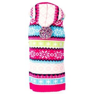 Fairisle Pink Hooded Dog Sweater - LARGE